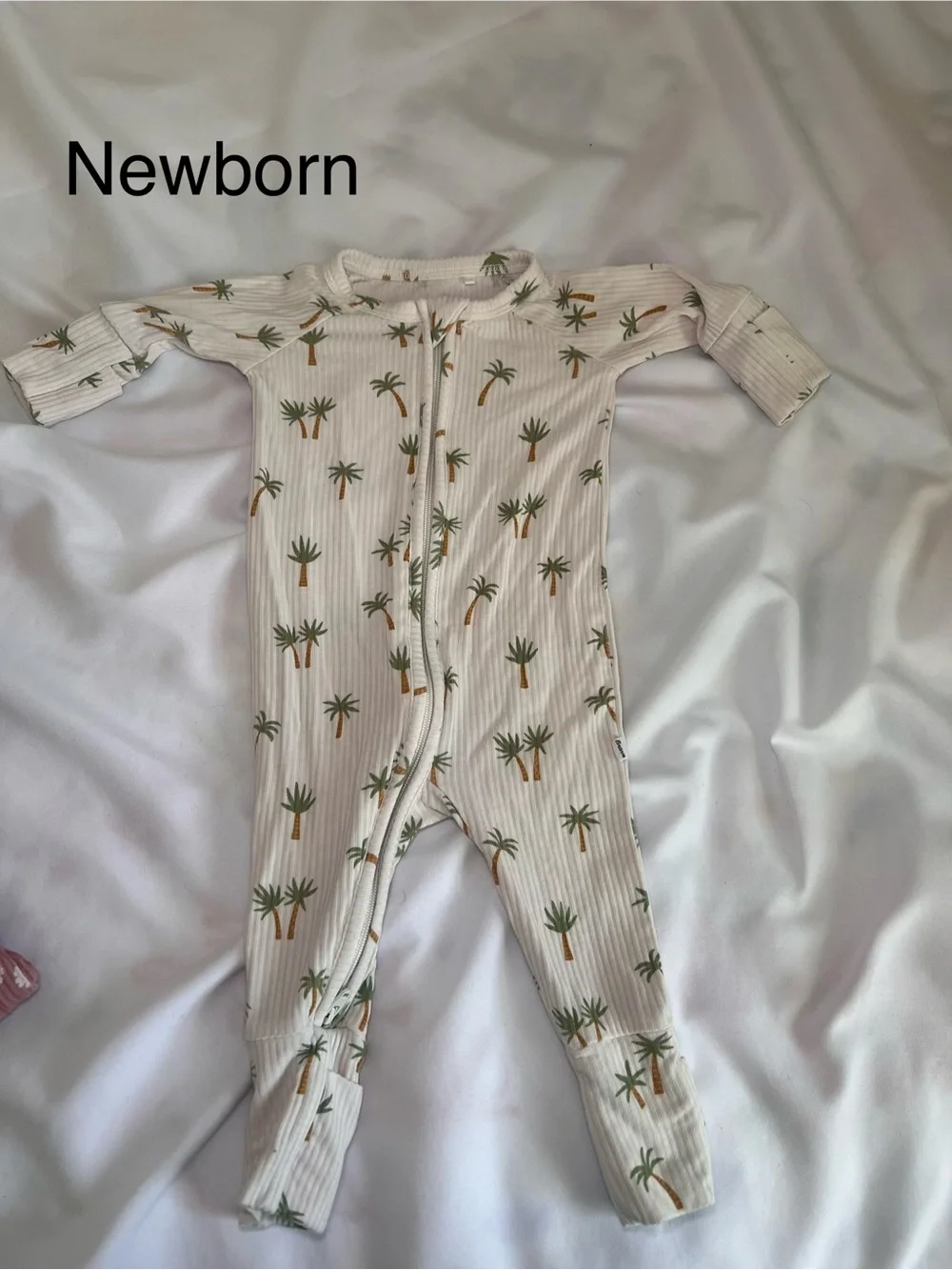 Newborn Palm-Print Ribbed One-Piece - Cream with Green & Brown